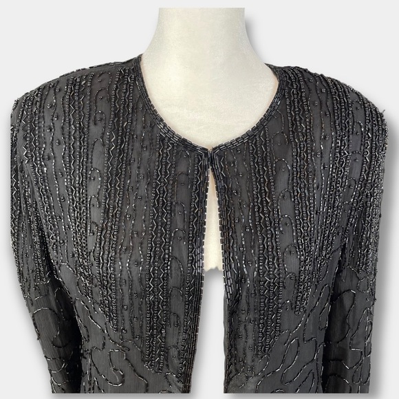 JMD New York Silk Beaded Cardigan Jacket Black Size Small - Picture 4 of 8